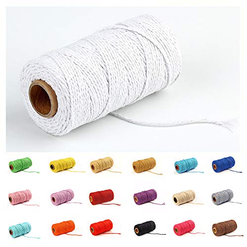 Eqarp Macrame Cotton Cord 2mm 109 Yard Cotton Rope Colored Craft Cord for DIY Crafts Plant Hangers (White) - Image 1