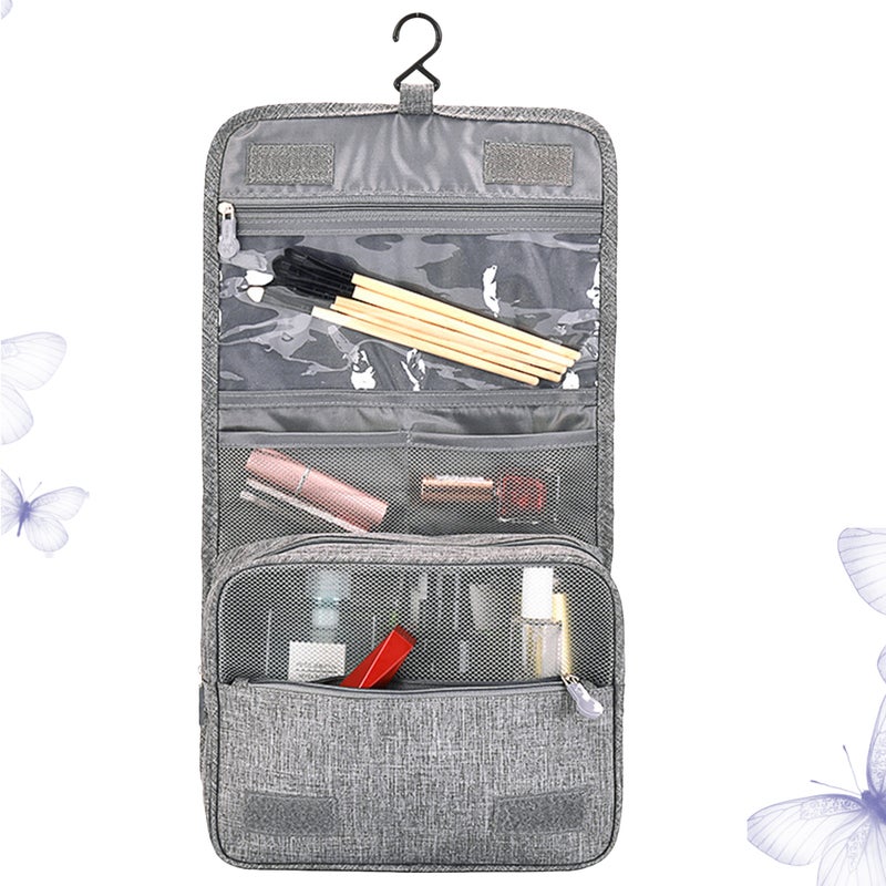 Multifunctional Portable Large Capacity Hanging Wash Bag Foldable Toiletry Bag Travel Cosmetic Pouch Organizer with Hook(Light Grey) - Image 5