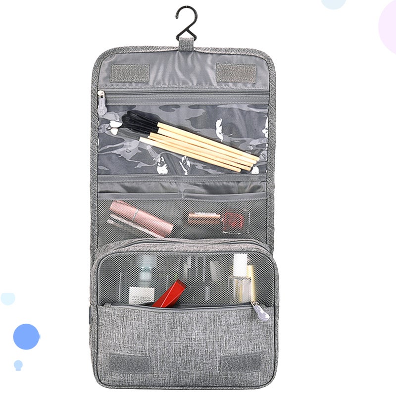 Multifunctional Portable Large Capacity Hanging Wash Bag Foldable Toiletry Bag Travel Cosmetic Pouch Organizer with Hook(Light Grey) - Image 3