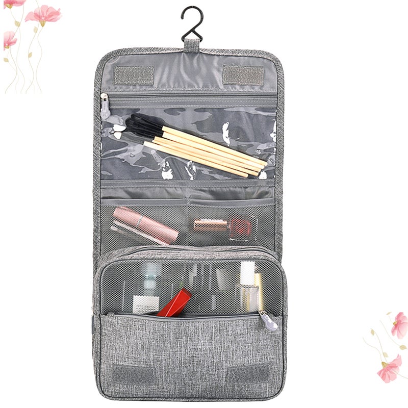 Multifunctional Portable Large Capacity Hanging Wash Bag Foldable Toiletry Bag Travel Cosmetic Pouch Organizer with Hook(Light Grey) - Image 1
