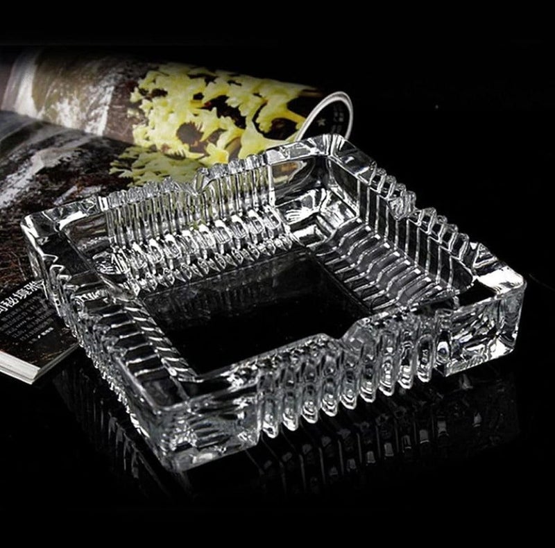 VEDANDSONS Sophisticated Square Glass Crystal Quality Ashtray Stylish Tabletop Accent for Home Office Indoor and Outdoor DecorLARGE SIZE - Image 2