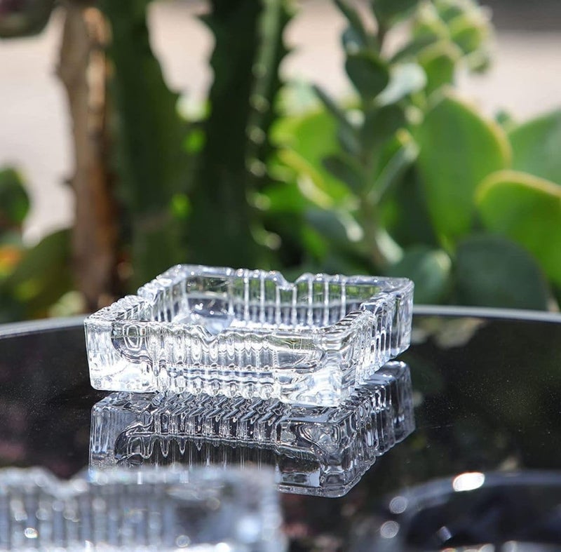 VEDANDSONS Sophisticated Square Glass Crystal Quality Ashtray Stylish Tabletop Accent for Home Office Indoor and Outdoor DecorLARGE SIZE - Image 1