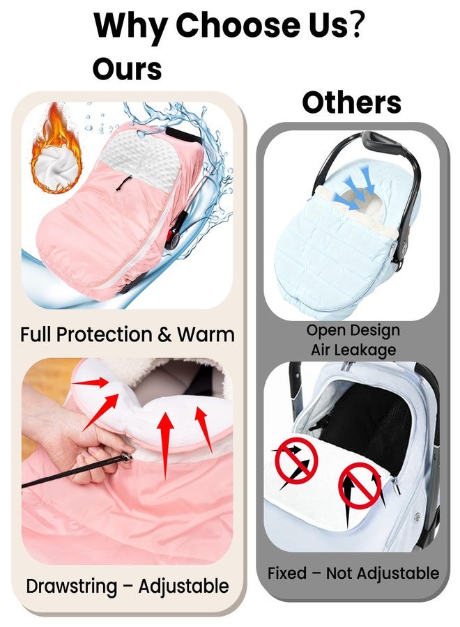 TinyPalsa Winter Baby Car Seat Cover, Warm Cozy Infant Car Seat Cover with Plush Lining for Cold Weather, Waterproof Carseat Canopy with Adjustable Collar, Universal Fit for Boys & Girls (Pink) - Image 4