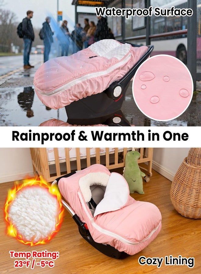 TinyPalsa Winter Baby Car Seat Cover, Warm Cozy Infant Car Seat Cover with Plush Lining for Cold Weather, Waterproof Carseat Canopy with Adjustable Collar, Universal Fit for Boys & Girls (Pink) - Image 3