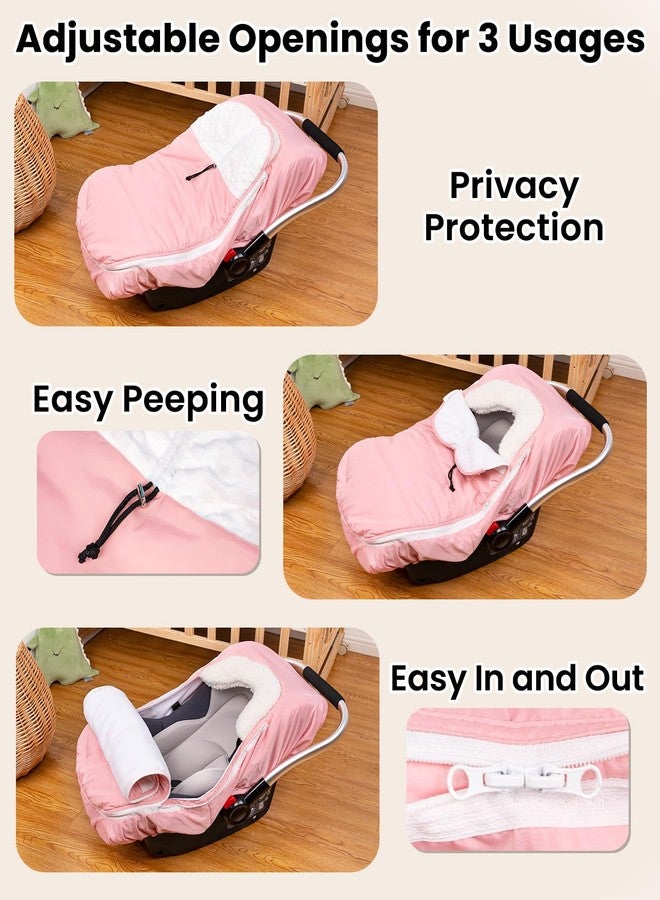 TinyPalsa Winter Baby Car Seat Cover, Warm Cozy Infant Car Seat Cover with Plush Lining for Cold Weather, Waterproof Carseat Canopy with Adjustable Collar, Universal Fit for Boys & Girls (Pink) - Image 5