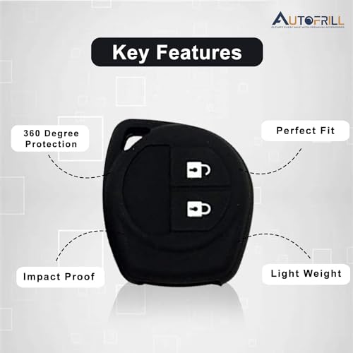 AUTOFRILL Silicone Car Key Cover for Maruti Suzuki Baleno, Grand Vitara, XL6, Swift, Brezza, Ertiga, Dzire, Celerio, Ciaz, SX4, Ignis, S Presso, S Cross, Fronx 2 Button Key Cover (Black) - Image 2