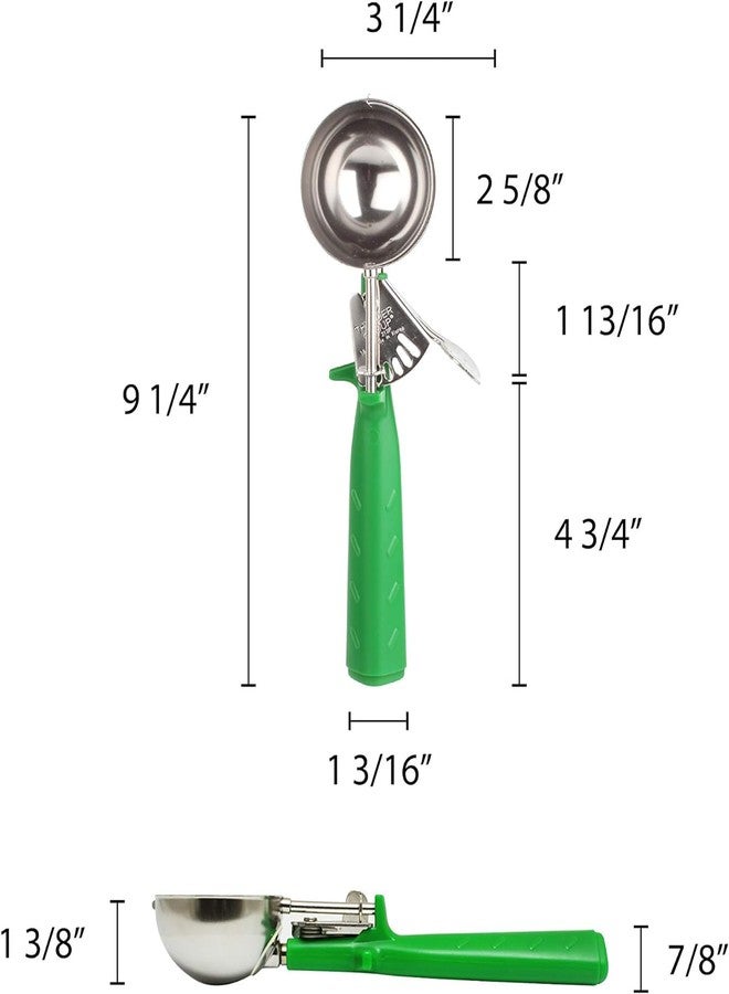 TrueCraftware- 2-2/3 oz Disher #12 Stainless Steel with Triangle Handle Green Color- Ice Cream Cookie Scooper for Baking Cookie Scoops Portion Control Scoop Cupcake Batter Ice Cream Yogurt Gelatos - Image 2