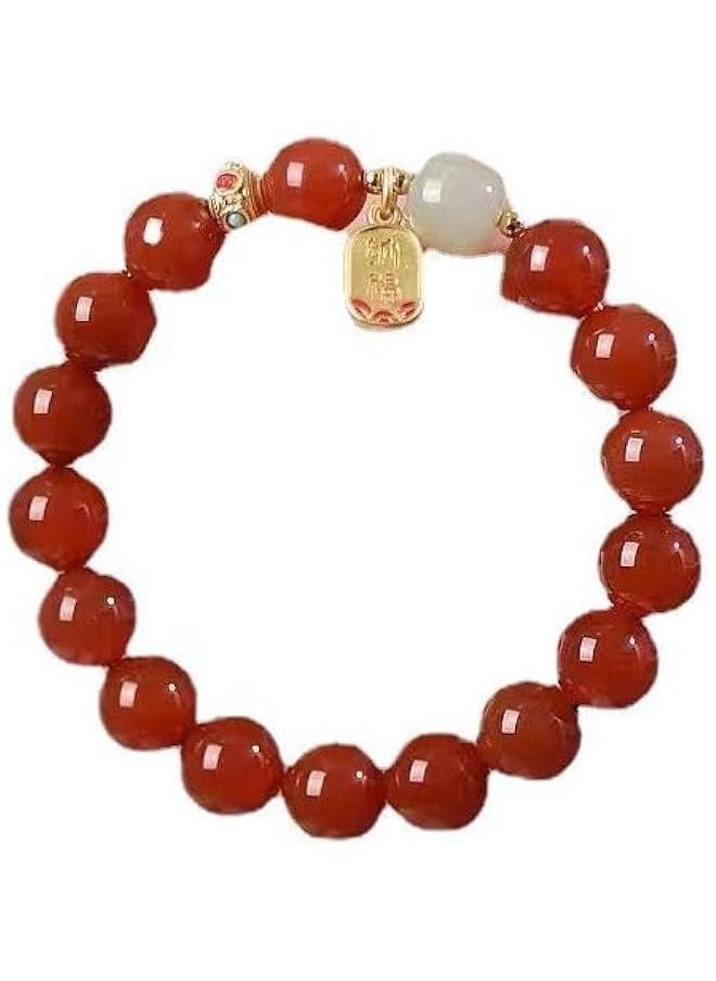 2023新款天然红玛瑙手链女和田玉手串挂件 Hand string pendant 本命年纳福ins设计