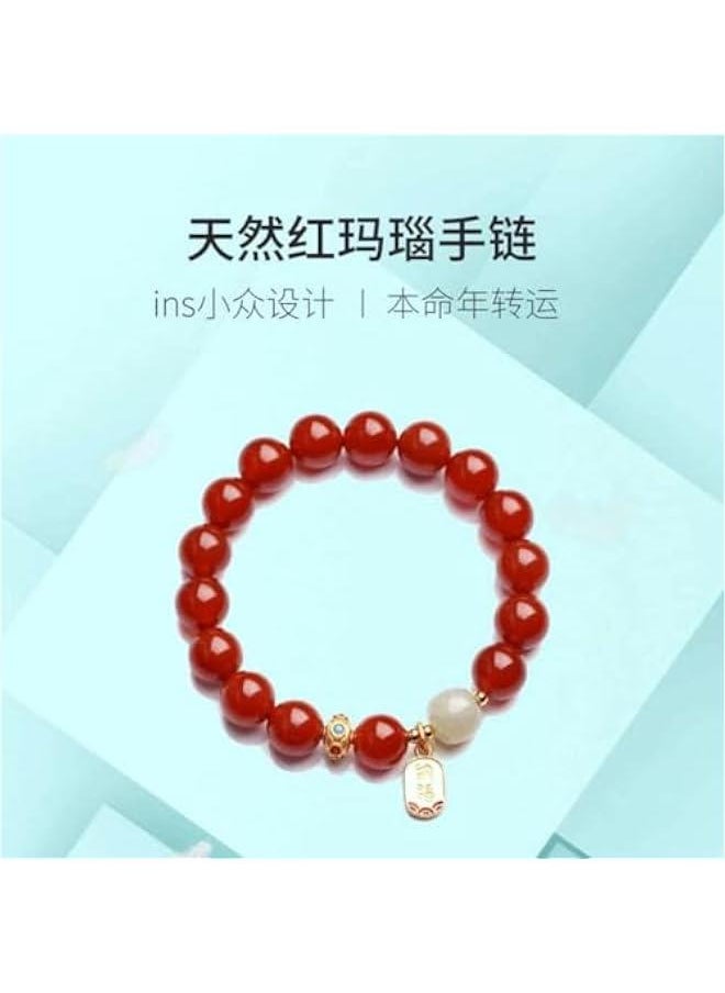 2023新款天然红玛瑙手链女和田玉手串挂件 Hand string pendant 本命年纳福ins设计