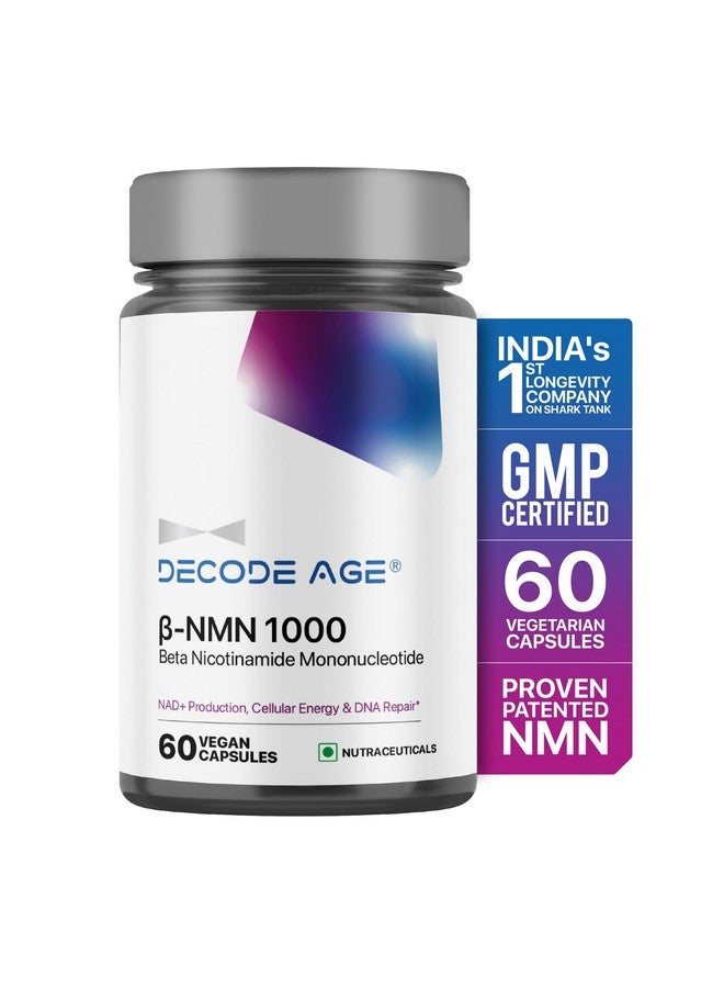 Decode Age NMN Supplement, 99.9% Pure Beta NMN, NAD+ Booster for Energy, Cellular Repair & Skin Health, 1000mg, 60 Veg Capsules - Image 1