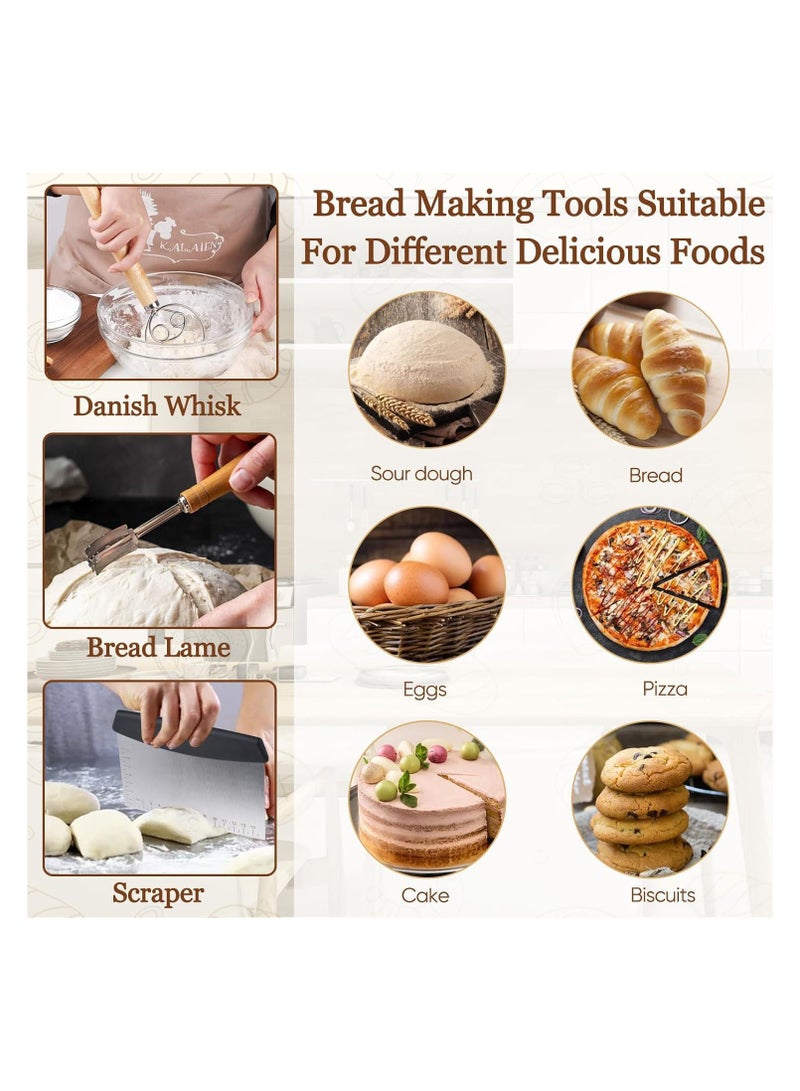6PCS Bread Baking Tools Set, Wooden Handle Dough Whisk, Bread Lame, Scraper, Flour Cutter Kit for Homemade Baking - Image 3
