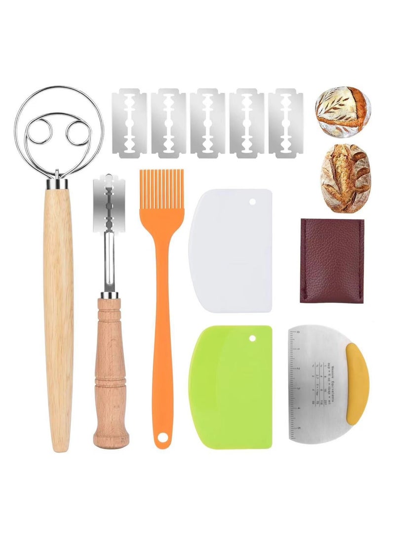 6PCS Bread Baking Tools Set, Wooden Handle Dough Whisk, Bread Lame, Scraper, Flour Cutter Kit for Homemade Baking - Image 1