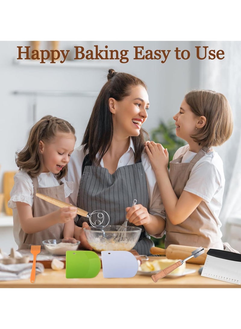 6PCS Bread Baking Tools Set, Wooden Handle Dough Whisk, Bread Lame, Scraper, Flour Cutter Kit for Homemade Baking - Image 4