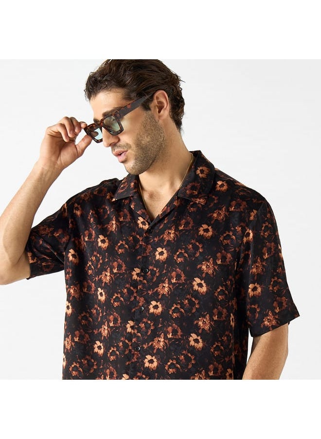 Iconic Iconic All-Over Floral Print Camp Collar Shirt with Short Sleeves  - Image 4