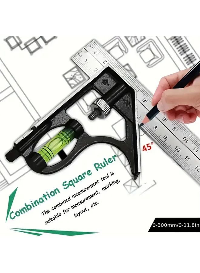 Mixed Color Stainless Steel Adjustable Angle Square Ruler Horizontal Moving Combination Measuring Tool - Image 2
