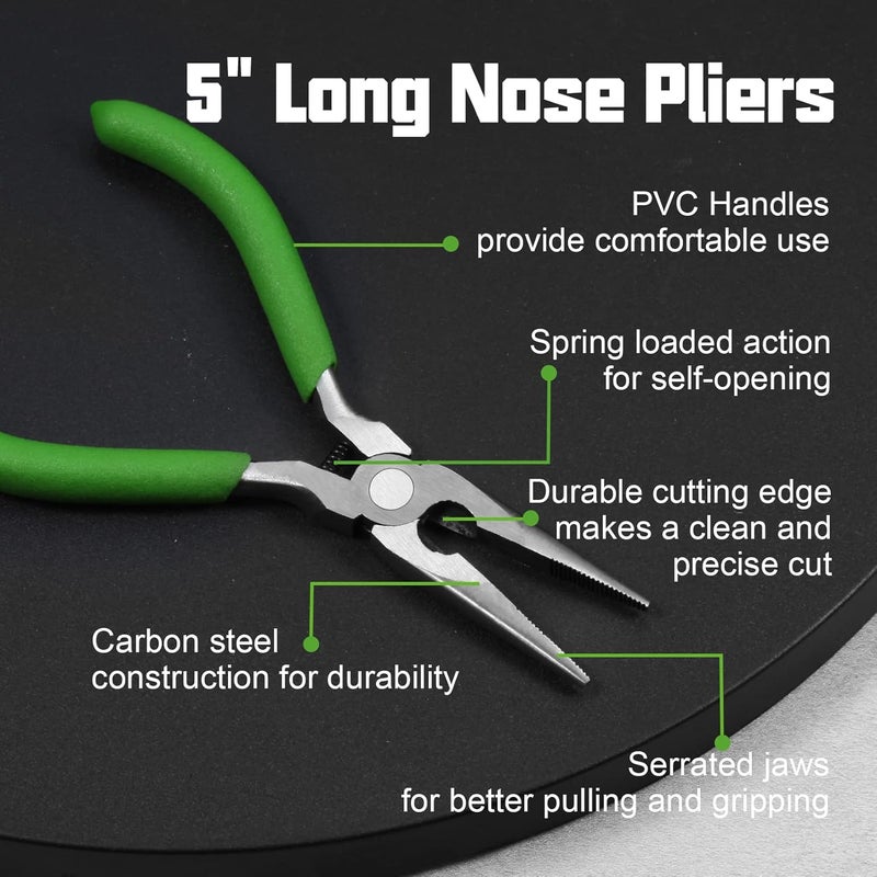 LEONTOOL Long Nose Pliers with Wire Cutter - 5-Inch Needle Nose Pliers with Small Serrated Jaws - Image 2