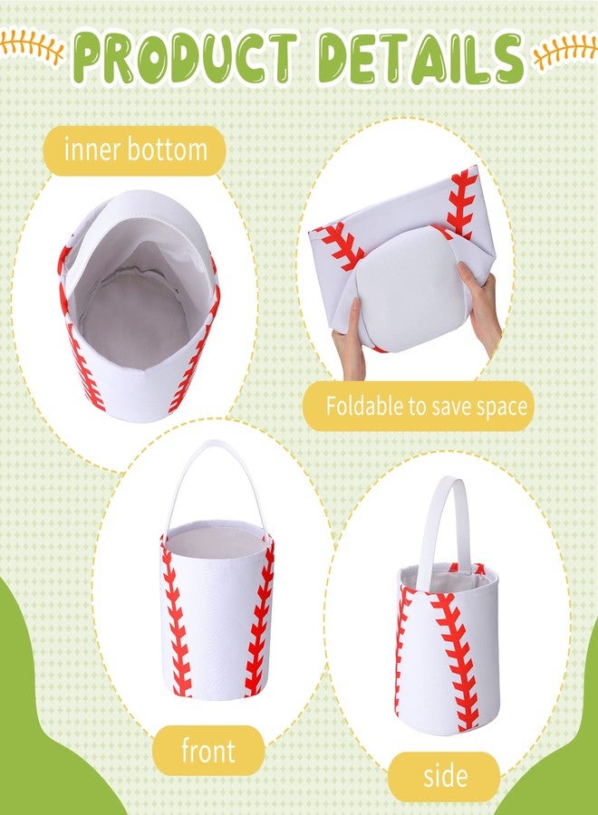 Weewooday 1 Pcs Easter Baskets Baseball Basket Canvas Basket Easter Eggs Hunt Baskets Storage Gifts Candies Bucket Tote Bag with Handles for Kids Girls Boys Easter Halloween Parties - Image 4