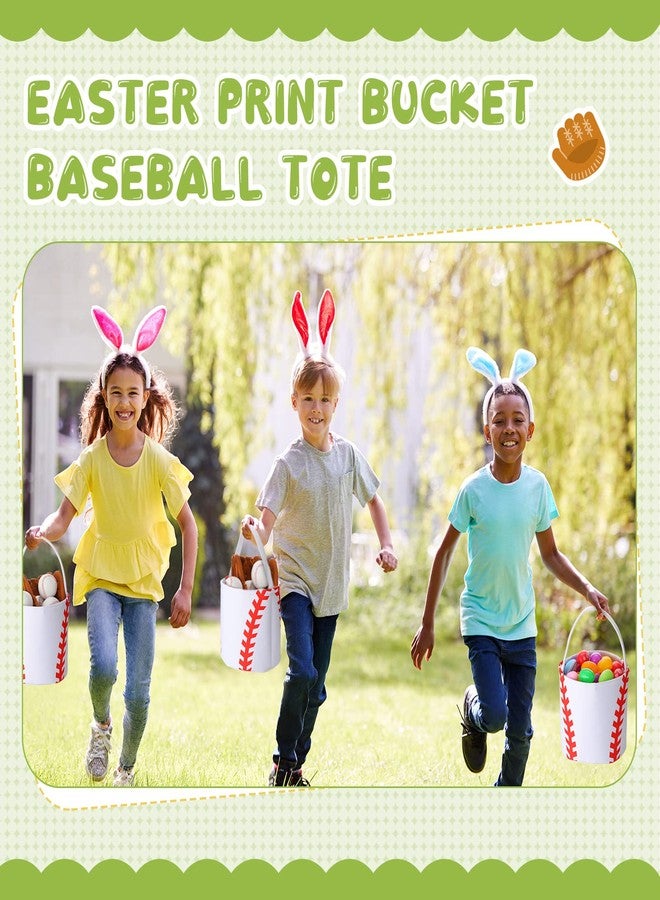 Weewooday 1 Pcs Easter Baskets Baseball Basket Canvas Basket Easter Eggs Hunt Baskets Storage Gifts Candies Bucket Tote Bag with Handles for Kids Girls Boys Easter Halloween Parties - Image 5