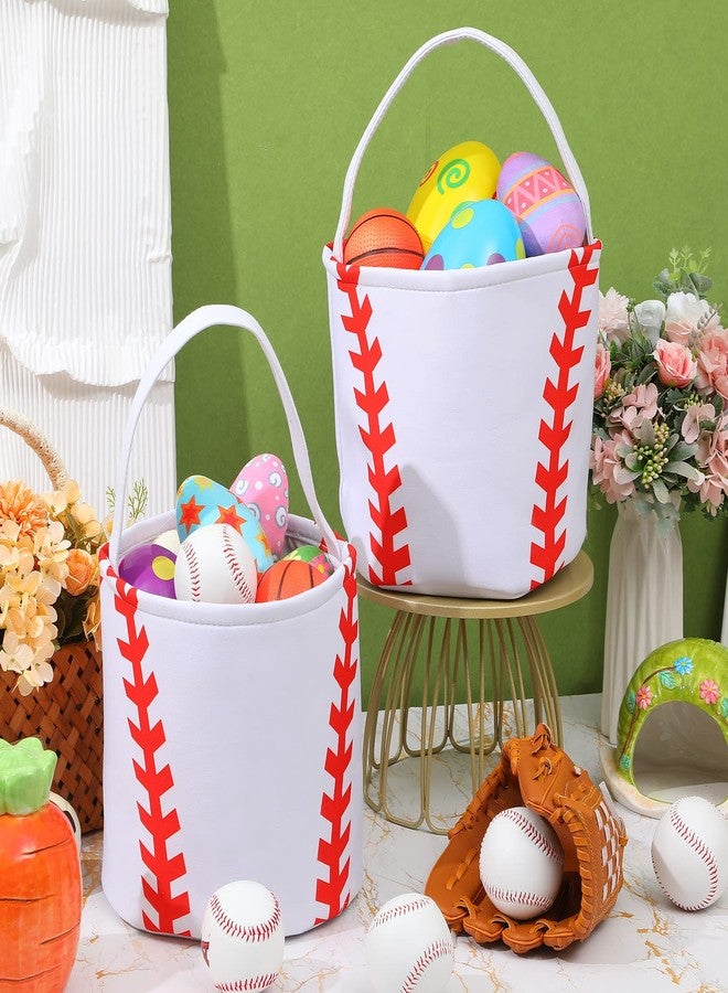 Weewooday 1 Pcs Easter Baskets Baseball Basket Canvas Basket Easter Eggs Hunt Baskets Storage Gifts Candies Bucket Tote Bag with Handles for Kids Girls Boys Easter Halloween Parties - Image 2