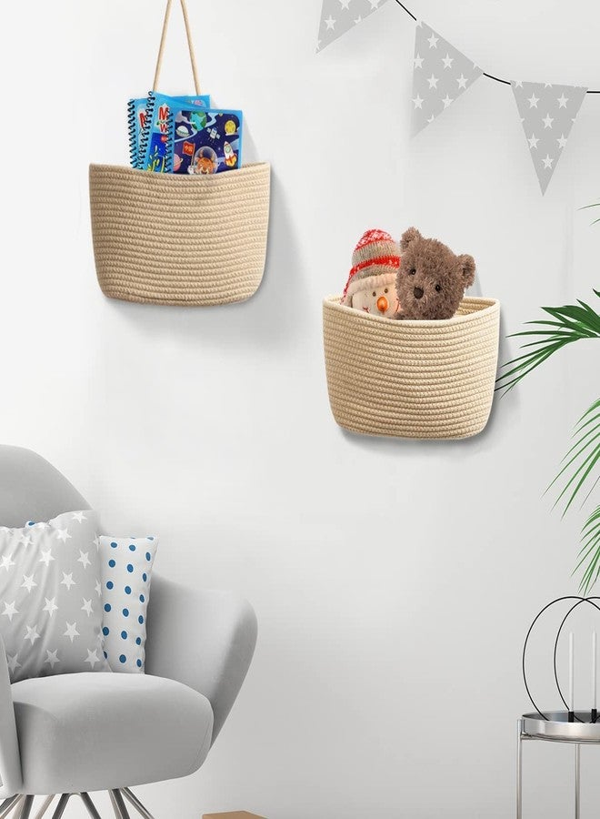 Gleckn Small Basket Cotton Rope Basket With Cat Ears Little Storage Baskets For Organizing Bins Organizer Wicker Nursery Room For Kids Baby Dog Toy Drawer Gifts 9.5"X8.5"X4" (Jute, 2-Tier) - Image 3