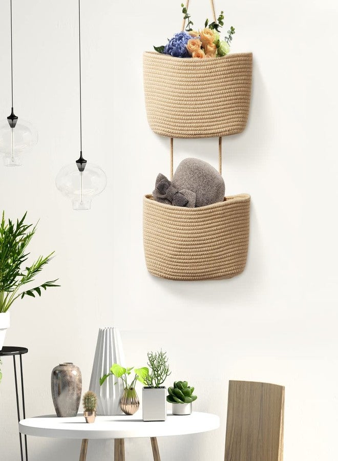 Gleckn Small Basket Cotton Rope Basket With Cat Ears Little Storage Baskets For Organizing Bins Organizer Wicker Nursery Room For Kids Baby Dog Toy Drawer Gifts 9.5"X8.5"X4" (Jute, 2-Tier) - Image 4