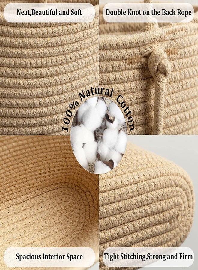 Gleckn Small Basket Cotton Rope Basket With Cat Ears Little Storage Baskets For Organizing Bins Organizer Wicker Nursery Room For Kids Baby Dog Toy Drawer Gifts 9.5"X8.5"X4" (Jute, 2-Tier) - Image 5
