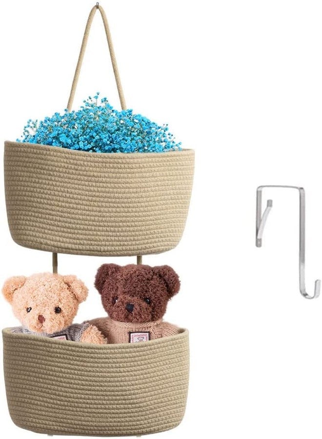 Gleckn Small Basket Cotton Rope Basket With Cat Ears Little Storage Baskets For Organizing Bins Organizer Wicker Nursery Room For Kids Baby Dog Toy Drawer Gifts 9.5"X8.5"X4" (Jute, 2-Tier) - Image 1