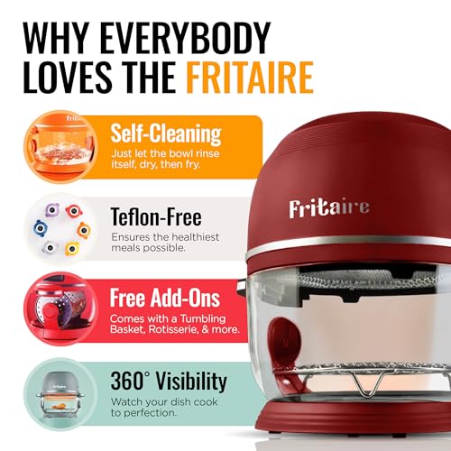 Fritaire Non Toxic Air Fryer™ Pro | 9-in-1 Glass Air Fryer | Self-Cleaning | 5 Quart | Rotisserie and Tumbler | 400F Vortex For Even Cooking, BPA-Free Teflon Free, Recrisp, Roast, Bake, Cherry - Image 2