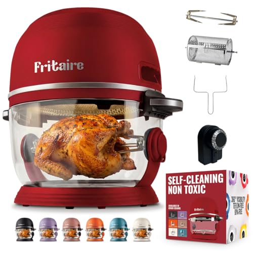 Fritaire Non Toxic Air Fryer™ Pro | 9-in-1 Glass Air Fryer | Self-Cleaning | 5 Quart | Rotisserie and Tumbler | 400F Vortex For Even Cooking, BPA-Free Teflon Free, Recrisp, Roast, Bake, Cherry - Image 1