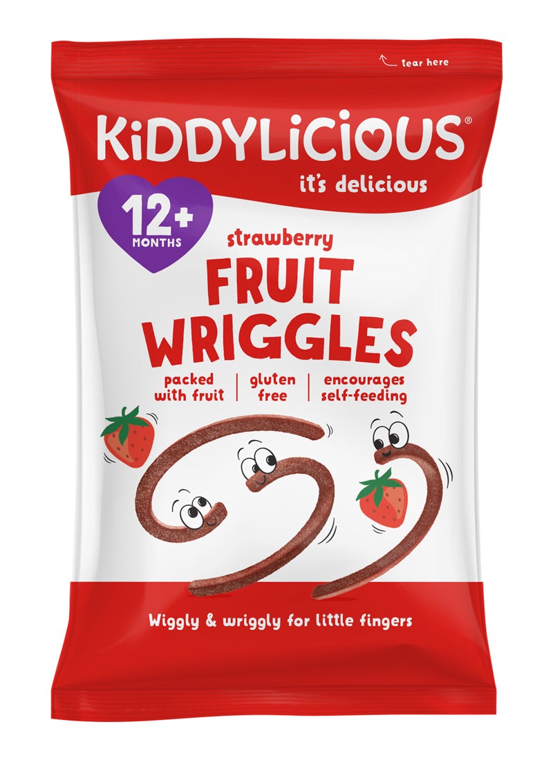 Kiddylicious Strawberry Wriggles Toddler Snacks 12g x 18 Packs | Real Fruit Kids Treat | Soft Chewy Snack for Babies 12+ Months | Gluten Free & No Artificial Preservatives - Image 2