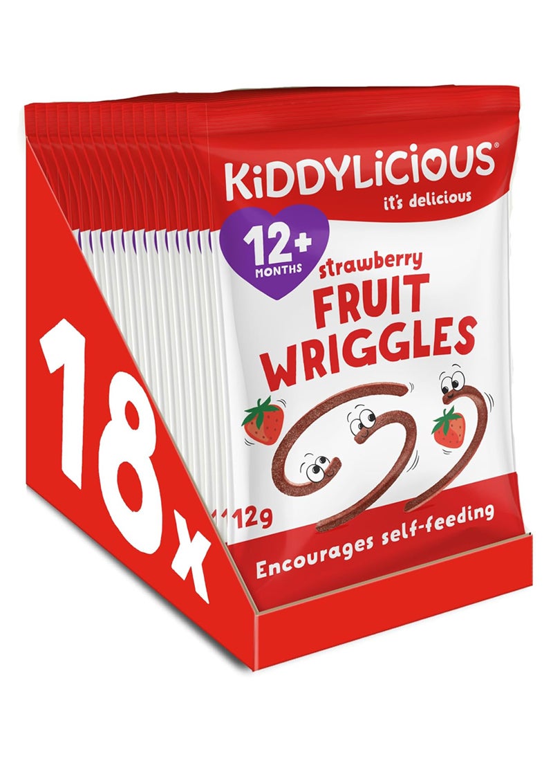 Kiddylicious Strawberry Wriggles Toddler Snacks 12g x 18 Packs | Real Fruit Kids Treat | Soft Chewy Snack for Babies 12+ Months | Gluten Free & No Artificial Preservatives - Image 1