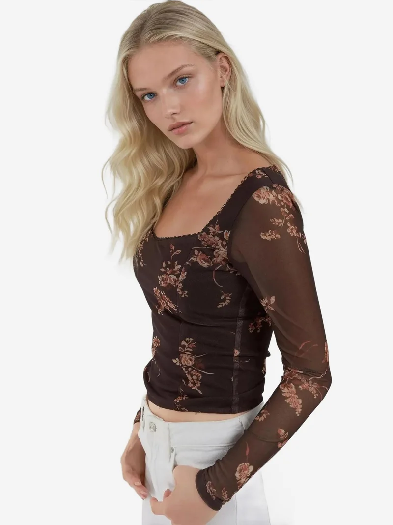 HICCUP Heart Collar Printed Long Sleeve Top