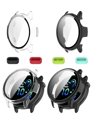 iDaPro [1 Black + 1 Clear] Screen Protector Case for Garmin Vivoactive 6,Full Protective Cover with Built-in 9H Tempered Glass & 4 Silicone Dust Plugs,Hard PC Shell,Complete Protection for Running,Gym - Image 1