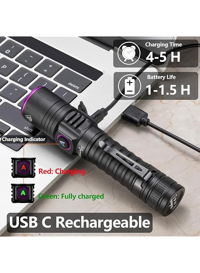 NALACAL SV103 395nm UV Torch Flashlight USB C Rechargeable Black Light with Battery Ultraviolet Woods Lamp for Resin Curing Pet Urine Scorpions Fishing Minerals Bed Bug & Money Detection - Image 5
