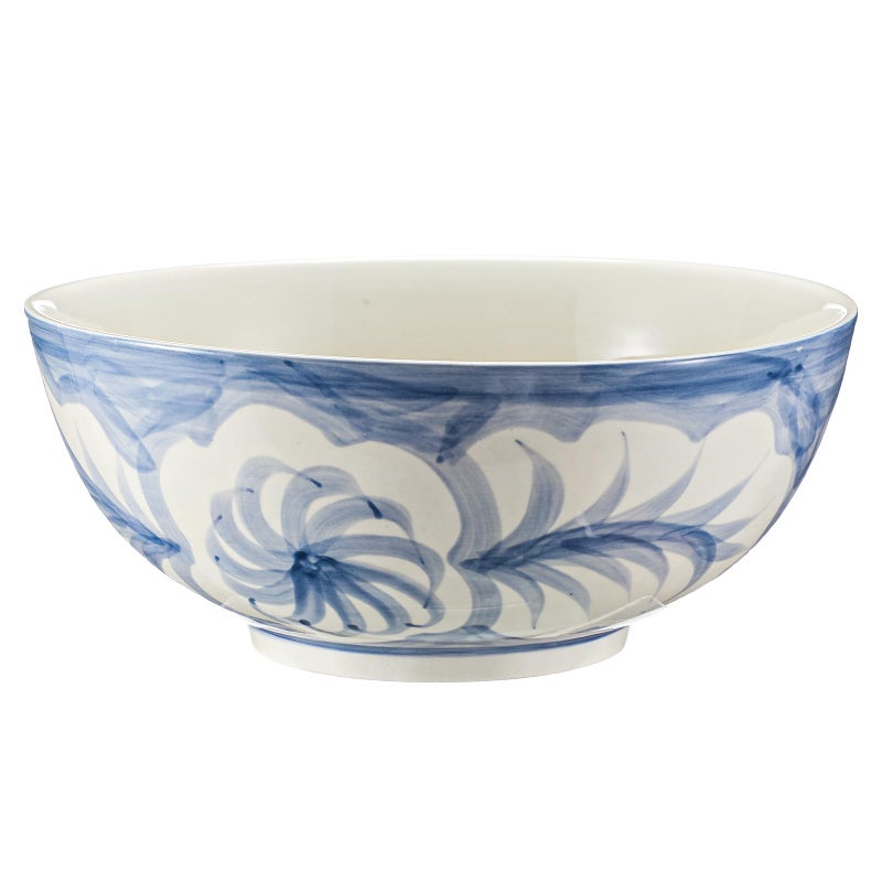 Maxdot Blue and White Bowl 10 x 5 Inch Large Hand Painted Stoneware Decorative Vase Bowl with Floral Chinoiserie Ceramic Design for Kitchen Centerpiece Creative Home Decor - Image 1