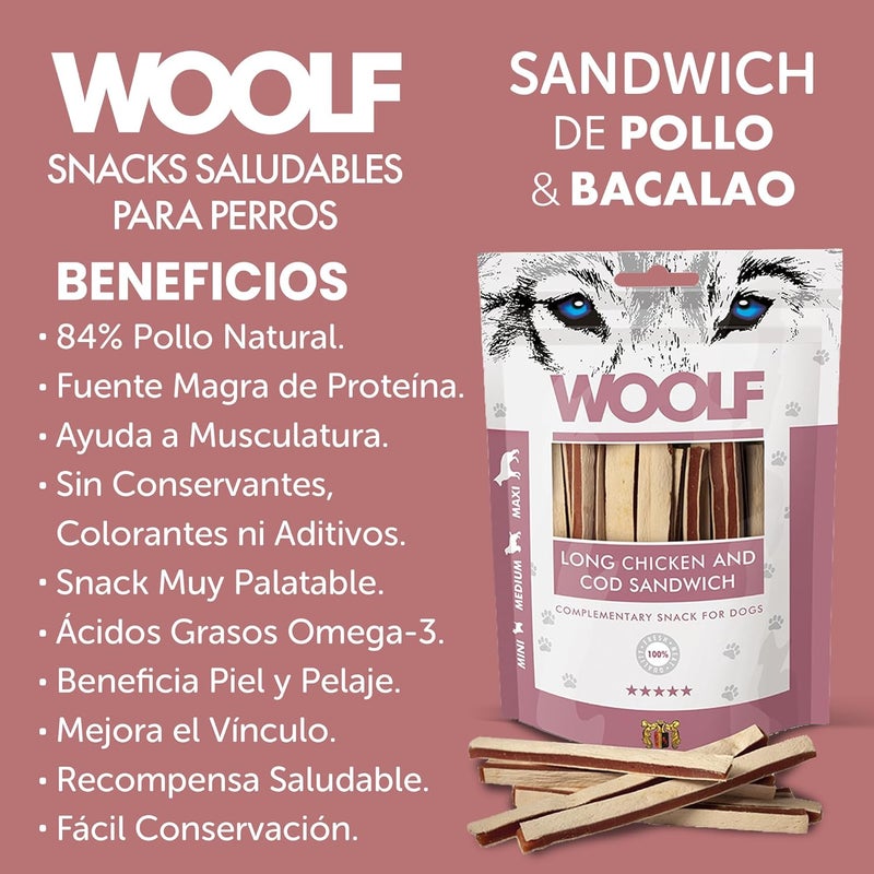 Woolf Long Chicken and Cod Sandwich for Dog 100 g - Image 4
