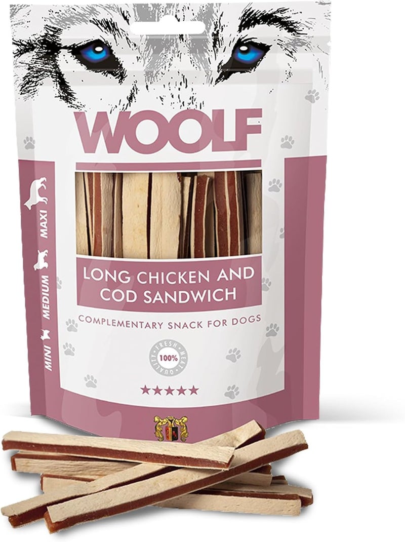 Woolf Long Chicken and Cod Sandwich for Dog 100 g - Image 1