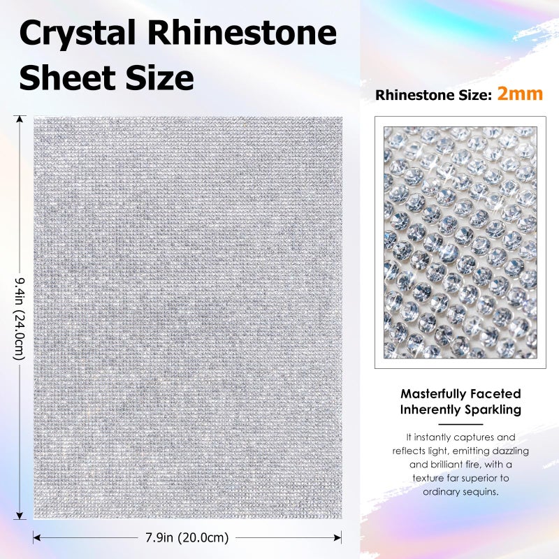 MYYKO Bling Clear Rhinestone Sheets Self Adhesive, 9.4x7.9 Inch Glitter Rhinestone Stickers Gems, Crystal Diamond Sticker for Car Craft DIY Decoration - Image 2
