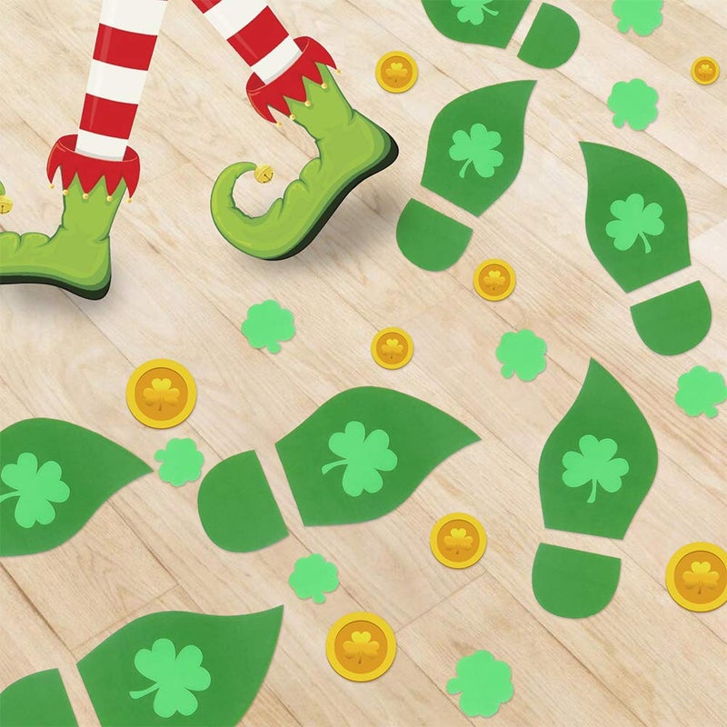 CCINEE 298pcs Leprechaun Footprint Floor Stickers Self-Adhesive Gold Coin Decals Stickers for St. Patrick's Day Window and Party Decorations 10 Sheets - Image 1