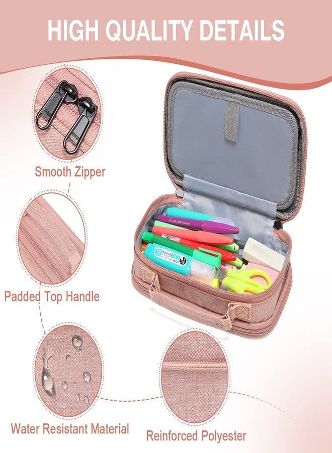 فاشي مقلمة فاشي، حقيبة أقلام كبيرة بأقسام، مناسبة للمرحلة المتوسطة، والعمل، والمكتب، وحامل أقلام، ومستلزمات مدرسية، لون وردي - Image 4