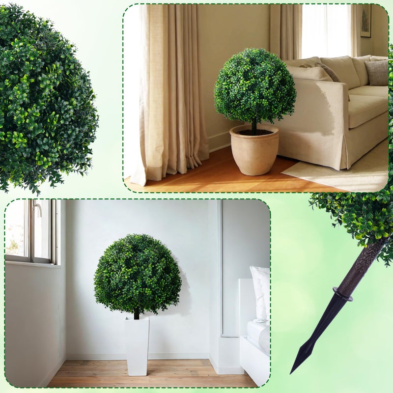 ATLIKE 24'' Outdoor Artificial Topiary Boxwood Tree, Faux Plants Shurbs with Spike, 2 Set Topiary Ball Tree Waterproof UV Resistant Fake Pot Filler Plants for Porch Home Outside Garden Spring Decor - Image 4