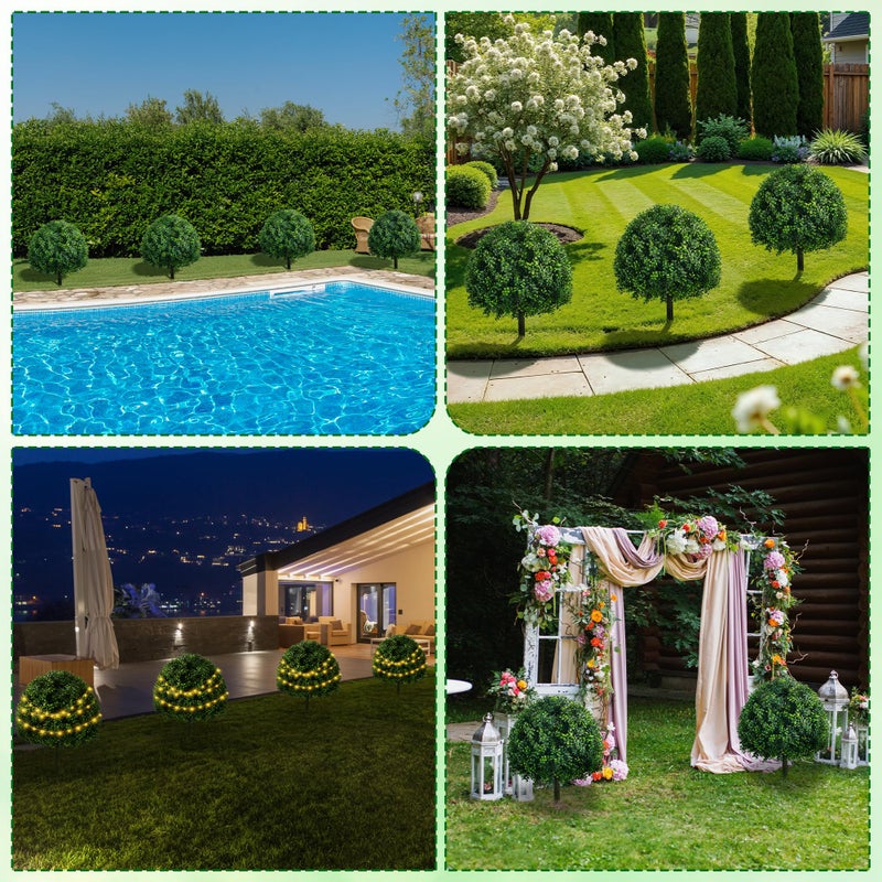 ATLIKE 24'' Outdoor Artificial Topiary Boxwood Tree, Faux Plants Shurbs with Spike, 2 Set Topiary Ball Tree Waterproof UV Resistant Fake Pot Filler Plants for Porch Home Outside Garden Spring Decor - Image 3