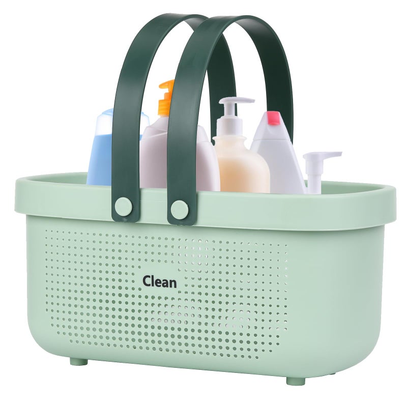 Laigoo Green Shower Caddy Basket Plastic Storage Basket with Handles Storage Bins Shower Storage Organizer for Bathroom, College Dorm, Kitchen, Bedroom, Gym - Image 1