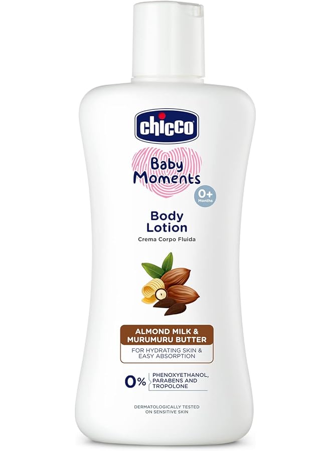 Chicco Baby Moments Body Lotion For Babies 200M|Almond Milk & Murumuru Butter L|Quick Absorb Formula With Natural Ingredients For Ultra Soft Skin|Dermatologically Tested|Parabens & Phenoxyethanol - Image 1