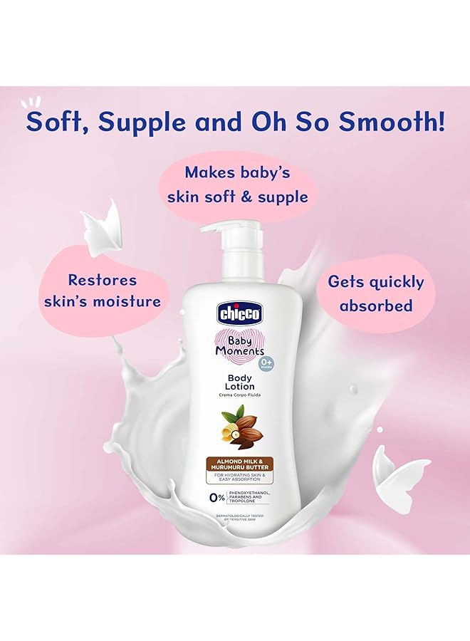 Chicco Baby Moments Body Lotion For Babies 200M|Almond Milk & Murumuru Butter L|Quick Absorb Formula With Natural Ingredients For Ultra Soft Skin|Dermatologically Tested|Parabens & Phenoxyethanol - Image 2