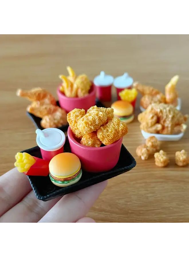 Fried Chicken Set 9pcs Miniature Food Toy House Kitchen Display Decoration - Image 5