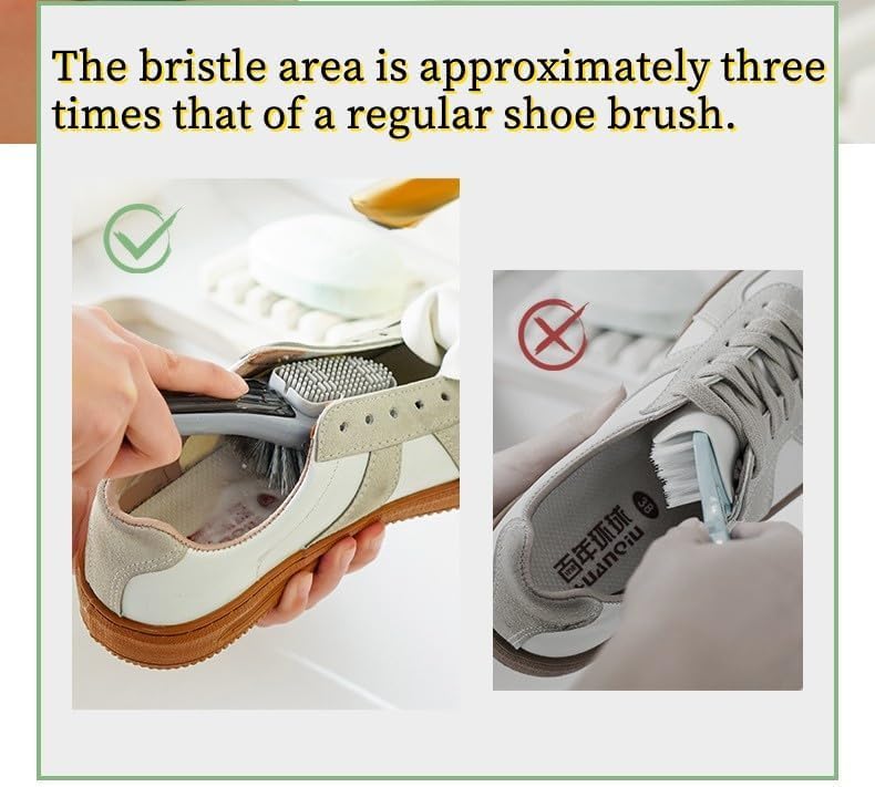 KASTWAVE Dual-Head Shoe Cleaner Brush with Soft & Stiff Bristles, Long Handle Sneaker Cleaning Brush for Internal/External Use, Ergonomic White Mesh Scrubber for All Shoes - Image 3