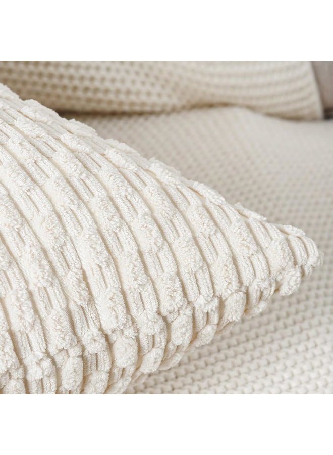 Madizz 2 Pcs Boho Striped Corduroy Pillow Cover Cushion Covers Decorative Soft Sofa Bedroom Cushion Shell Cream White Square 45 x 45cm - Image 3