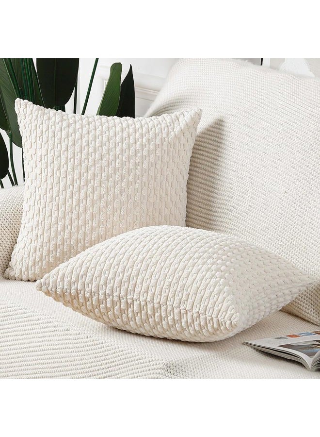 Madizz 2 Pcs Boho Striped Corduroy Pillow Cover Cushion Covers Decorative Soft Sofa Bedroom Cushion Shell Cream White Square 45 x 45cm - Image 2
