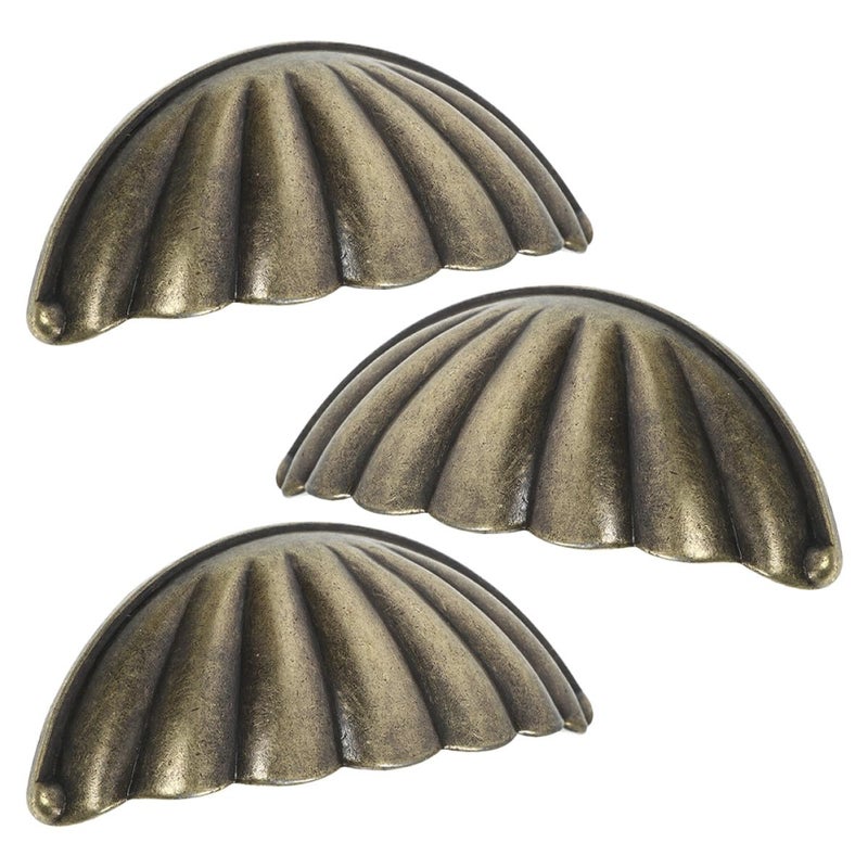 Vintage Semi Circle Shell Pattern Zinc Alloy Cabinet Knobs Drawer Pulls Antique Bronze Finish 3 Pack - Image 2